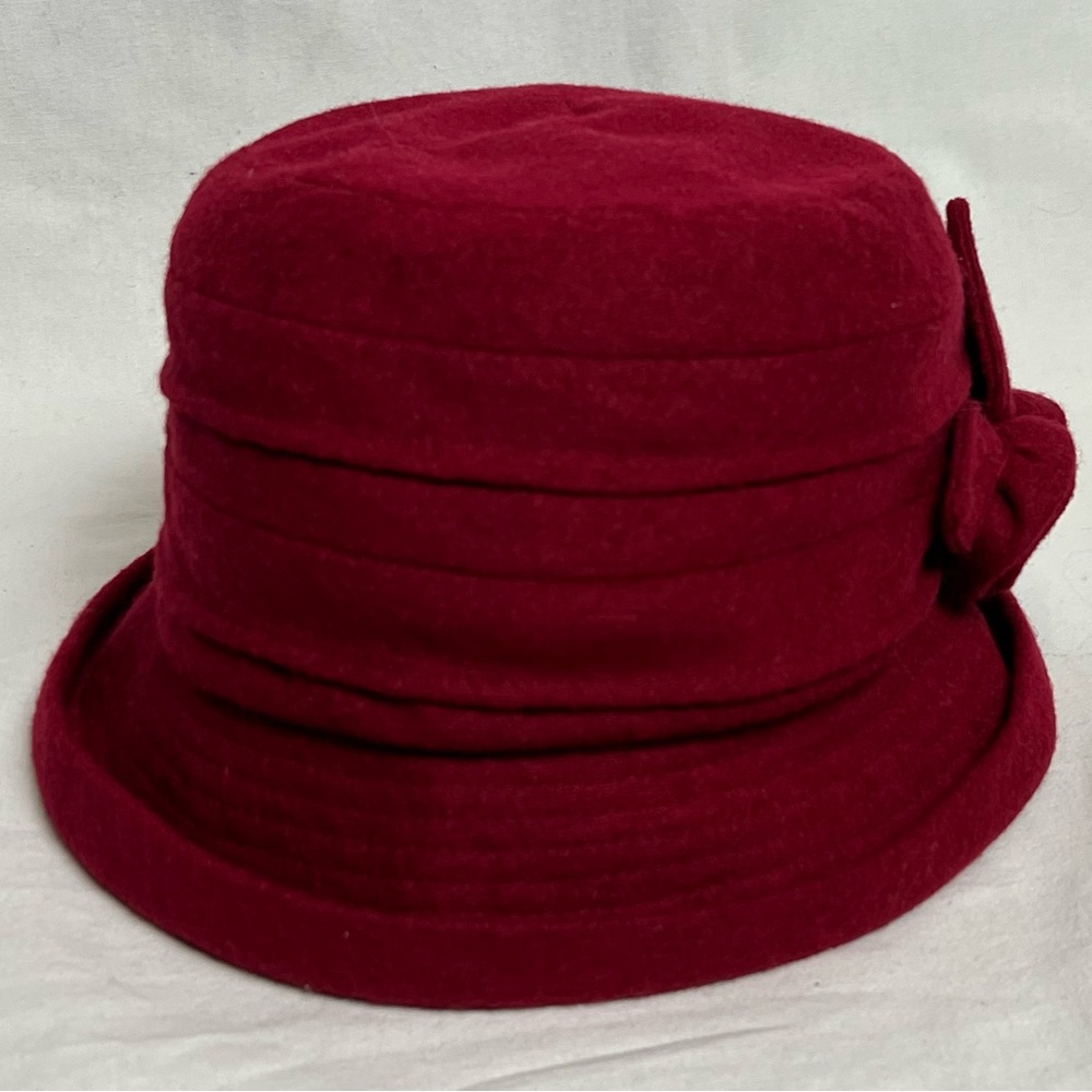 SIGGI Womens Wool Blend Cloche Bucket Hat with Lining Burgundy Size Medium 57cm